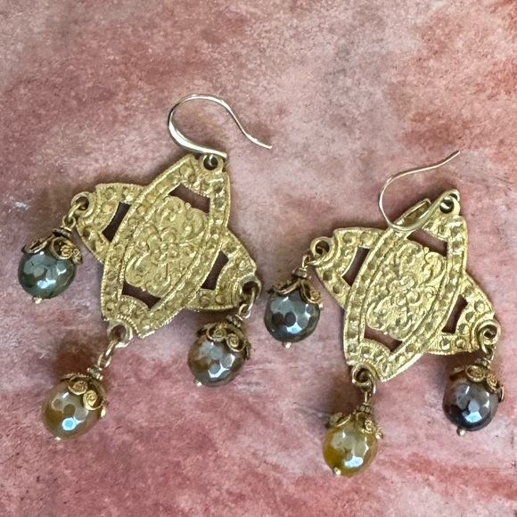 Handmade bohemian gemstone agate drop earrings - Picture 5 of 8